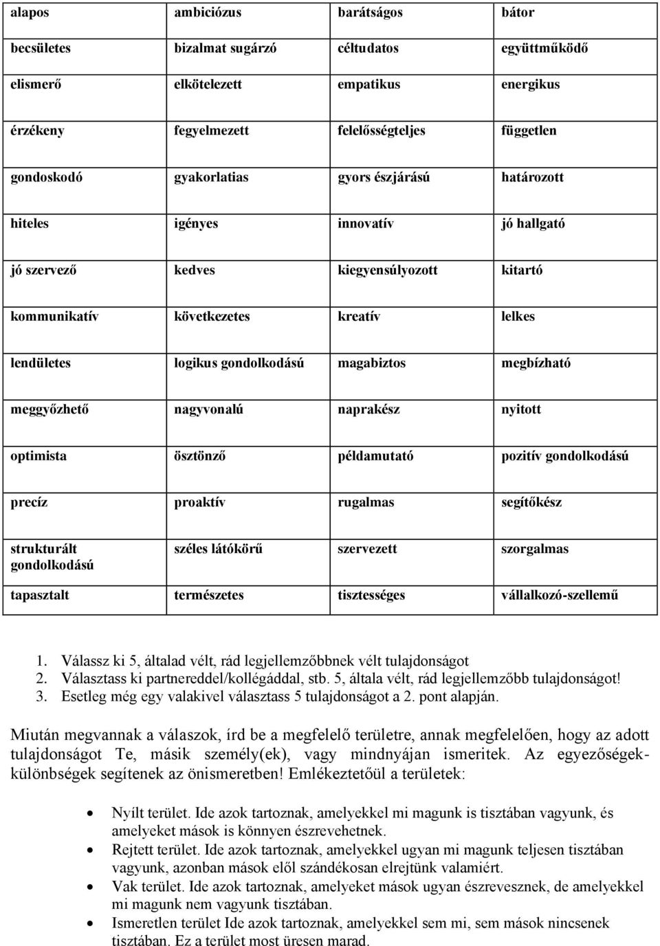 magabiztos megbízható meggyőzhető nagyvonalú naprakész nyitott optimista ösztönző példamutató pozitív gondolkodású precíz proaktív rugalmas segítőkész strukturált gondolkodású széles látókörű