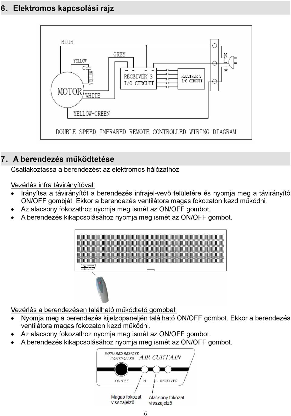 Az alacsony fokozathoz nyomja meg ismét az ON/OFF gombot. A berendezés kikapcsolásához nyomja meg ismét az ON/OFF gombot.