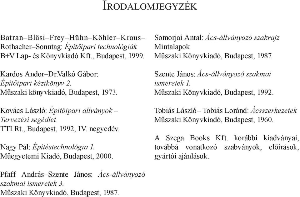 Műegyetemi Kiadó, Budapest, 2000. Somorjai Antal: Ács-állványozó szakrajz Mintalapok Műszaki Könyvkiadó, Budapest, 1987. Szente János: Ács-állványozó szakmai ismeretek 1.