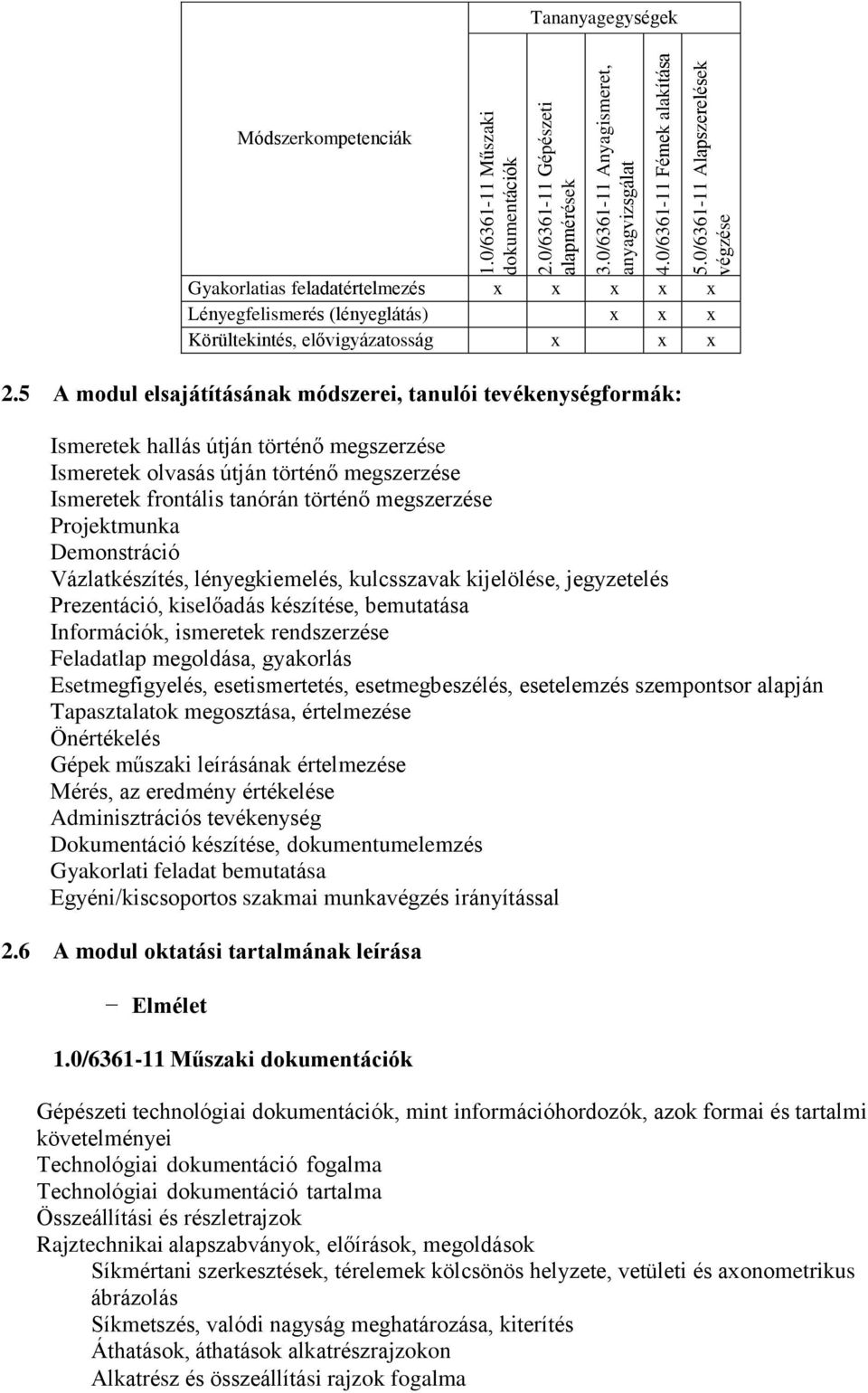 5 A modul elsajátításának módszerei, tanulói tevékenységformák: Ismeretek hallás útján történő megszerzése Ismeretek olvasás útján történő megszerzése Ismeretek frontális tanórán történő megszerzése