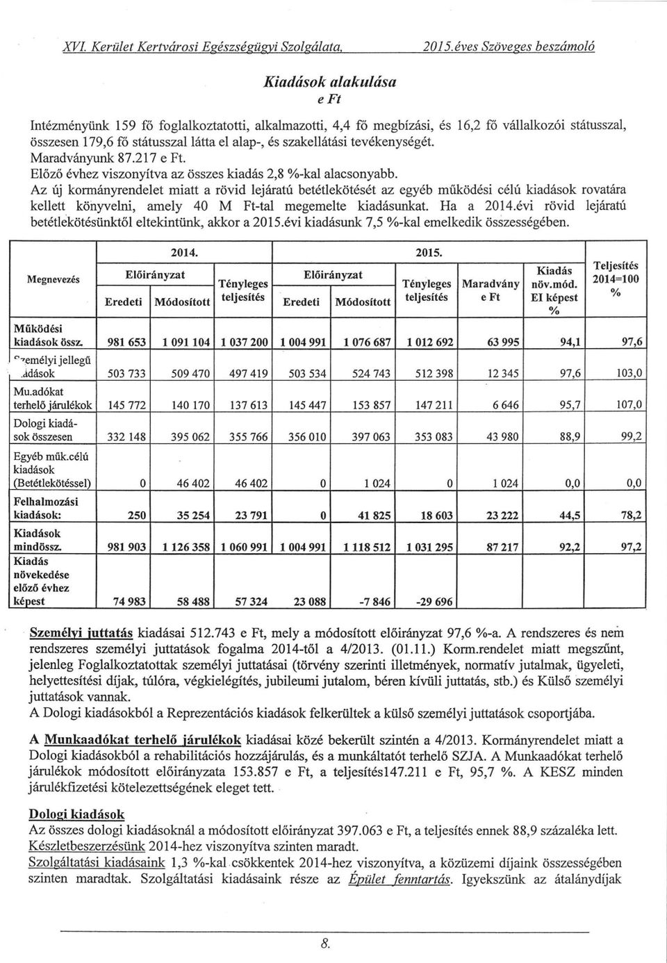 Előző évhez viszonyítva az összes kiadás 2,8 %-kal alacsonyabb.