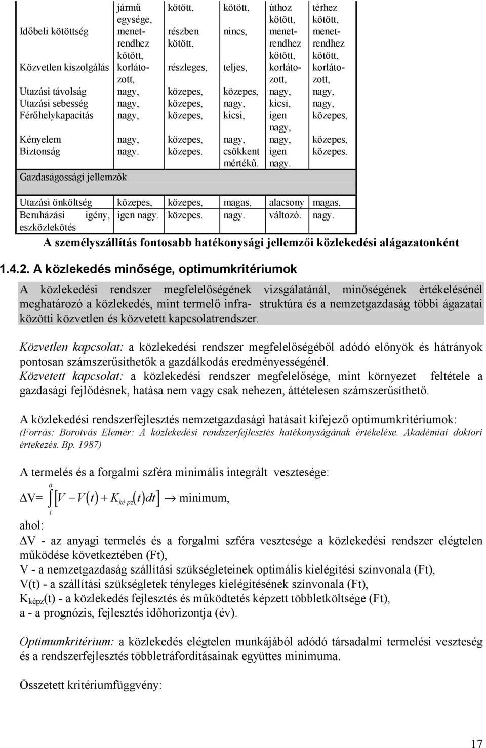 ú thoz kötött, menetrendhez kötött, korlá tozott, nagy, kicsi, igen nagy, nagy, igen nagy. térhez kötött, menetrendhez kötött, korlá tozott, nagy, nagy, közepes, közepes, közepes.