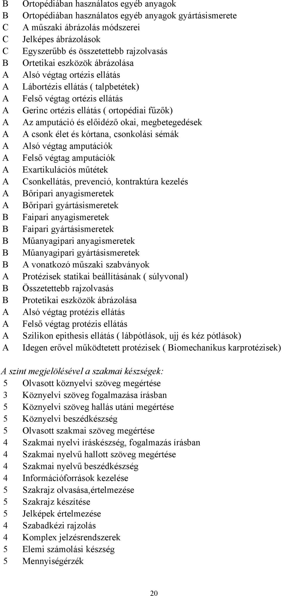 ortopédiai fűzők) Az amputáció és előidéző okai, megbetegedések A csonk élet és kórtana, csonkolási sémák Alsó végtag amputációk Felső végtag amputációk Exartikulációs műtétek Csonkellátás,