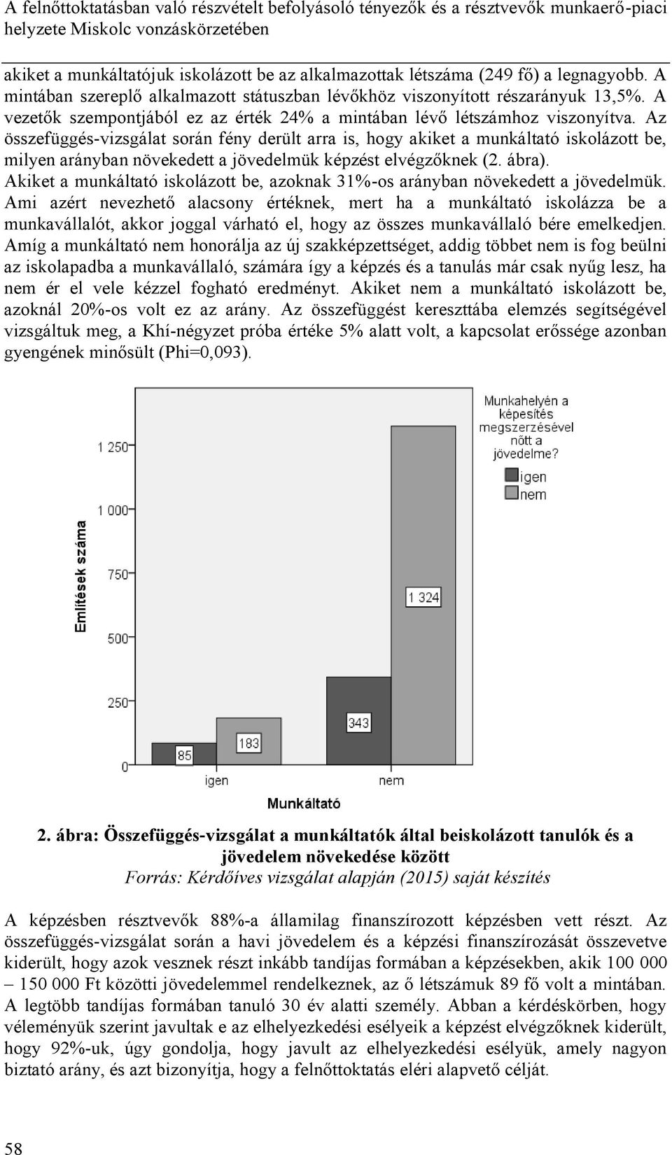Az összefüggés-vizsgálat során fény derült arra is, hogy akiket a munkáltató iskolázott be, milyen arányban növekedett a jövedelmük képzést elvégzőknek (2. ábra).