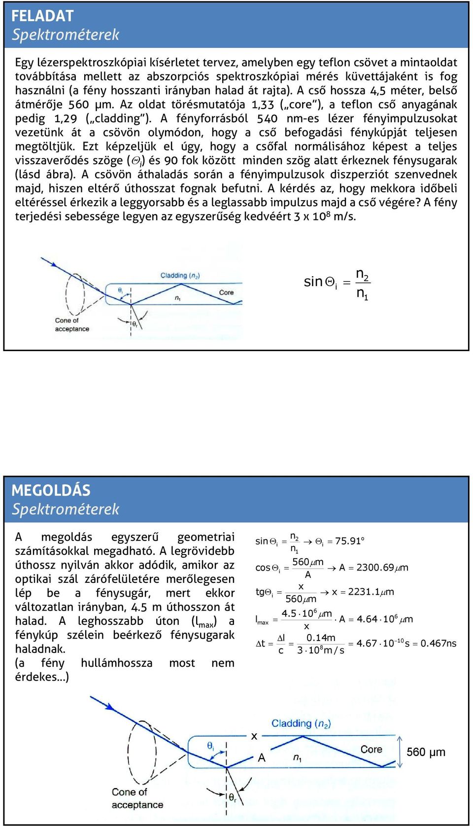 A fényforrásból 540 nm-es lézer fényimpulzusokat vezetünk át a csövön olymódon, hogy a cső befogadási fénykúpját teljesen megtöltjük.