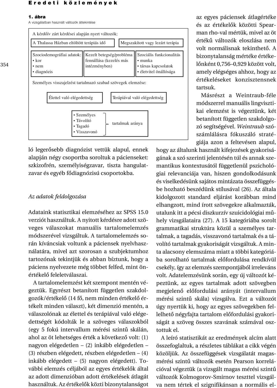 visszajelzést tartalmazó szabad szövegek elemzése: Élettel való elégedettség ló legerôsebb diagnózist vettük alapul, ennek alapján négy csoportba soroltuk a pácienseket: szkizofrén, személyiségzavar,