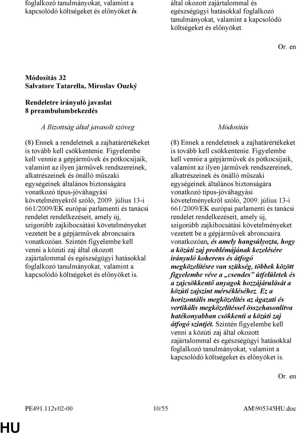 32 Salvatore Tatarella, Miroslav Ouzký 8 preambulumbekezdés (8) Ennek a rendeletnek a zajhatárértékeket is tovább kell csökkentenie.