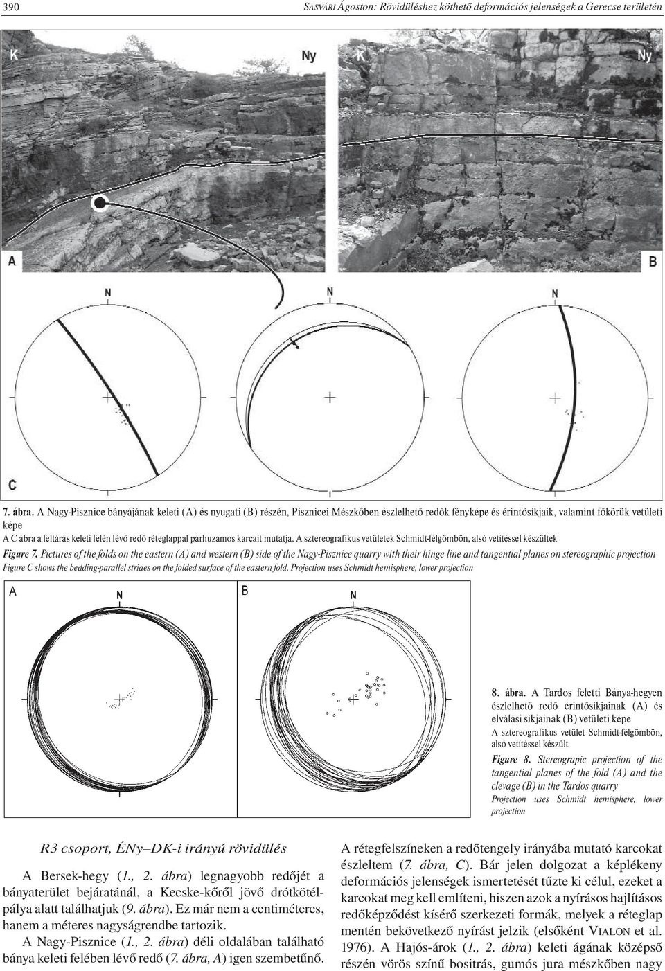 réteglappal párhuzamos karcait mutatja. A sztereografikus vetületek Schmidt-félgömbön, alsó vetítéssel készültek Figure 7.