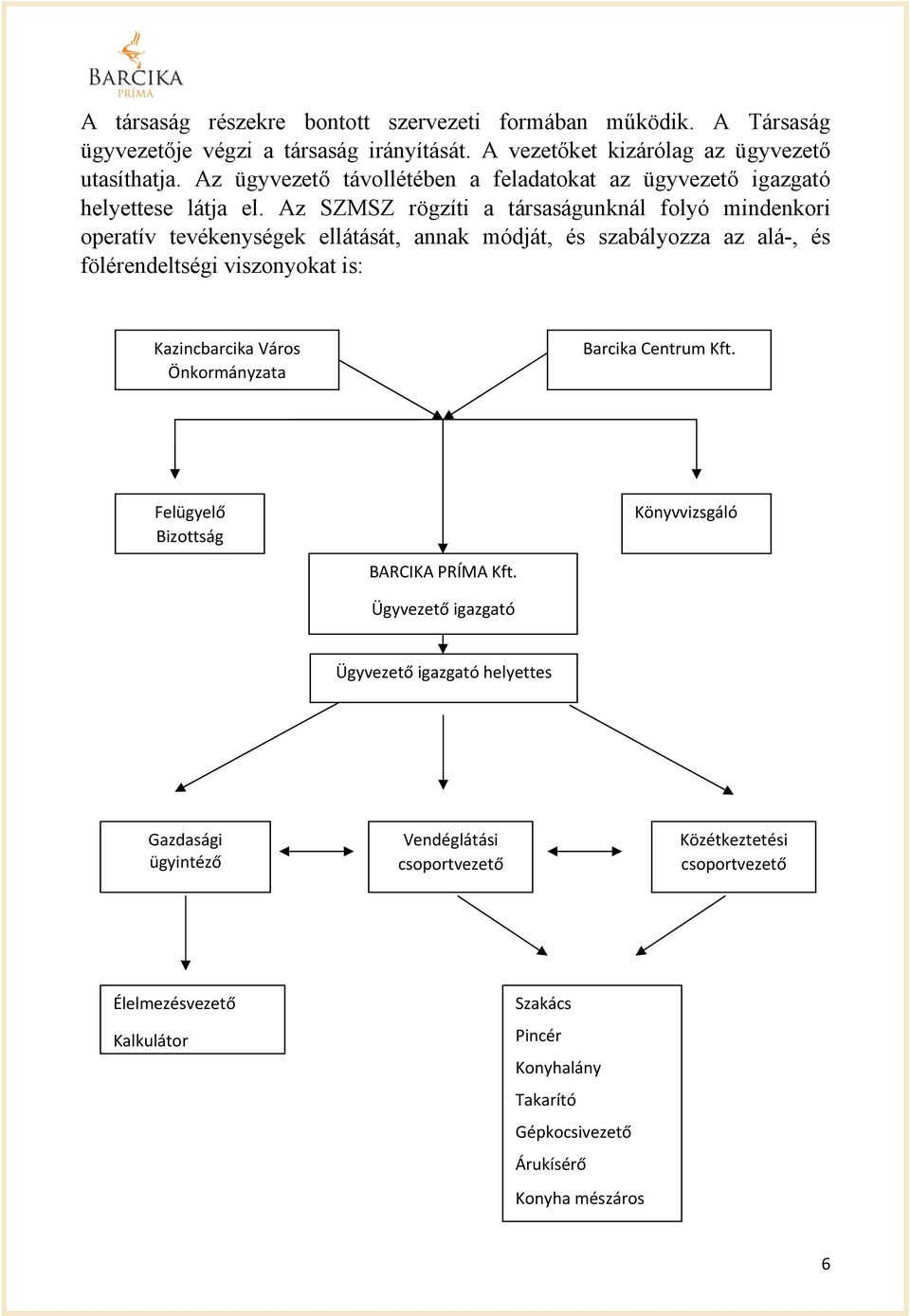Az SZMSZ rögzíti a társaságunknál folyó mindenkori operatív tevékenységek ellátását, annak módját, és szabályozza az alá-, és fölérendeltségi viszonyokat is: Kazincbarcika Város