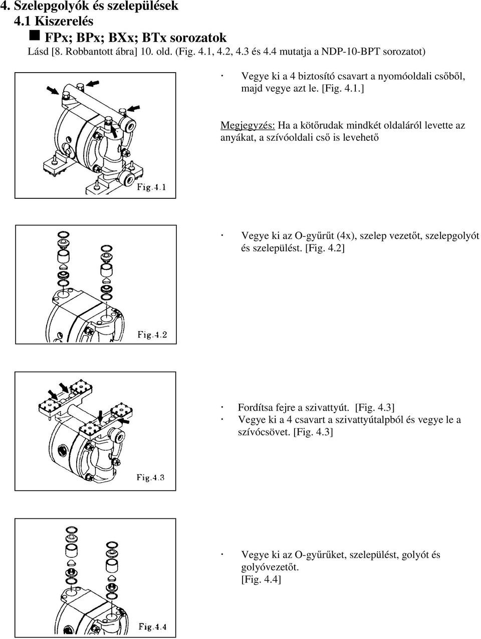 -BPT sorozatot) Vegye ki a 4 biztosító csavart a nyomóoldali csıbıl, majd vegye azt le. [Fig. 4.1.