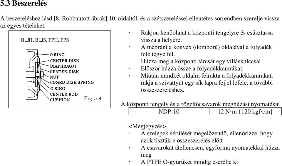 Húzza meg a központi tárcsát egy villáskulccsal Elıször húzza össze a folyadékkamrákat.