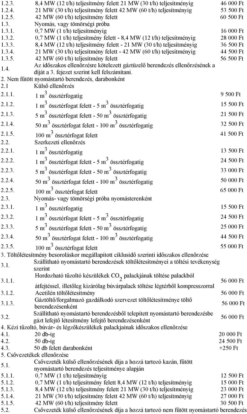 3.3. 8,4 MW (12 t/h) teljesítmény felett - 21 MW (30 t/h) teljesítményig 36 500 Ft 1.3.4. 21 MW (30 t/h) teljesítmény felett - 42 MW (60 t/h) teljesítményig 44 500 Ft 1.3.5. 42 MW (60 t/h) teljesítmény felett 56 500 Ft 1.