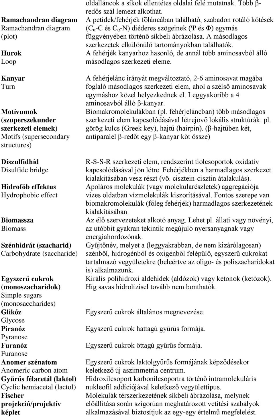 Furanóz Furanose Anomer szénatom Anomeric carbon atom Gyűrűs félacetál (laktol) Cyclic hemiacetal (lactol) Fischer projekció/projektív képlet oldalláncok a síkok ellentétes oldalai felé mutatnak.