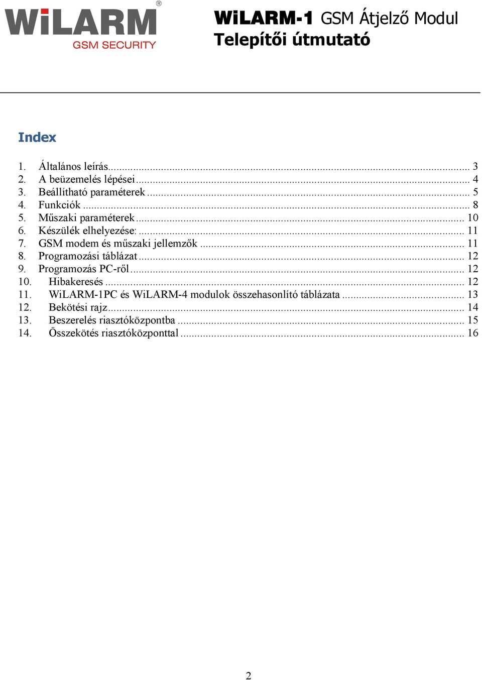 Programozási táblázat... 12 9. Programozás PC-rıl... 12 10. Hibakeresés... 12 11.