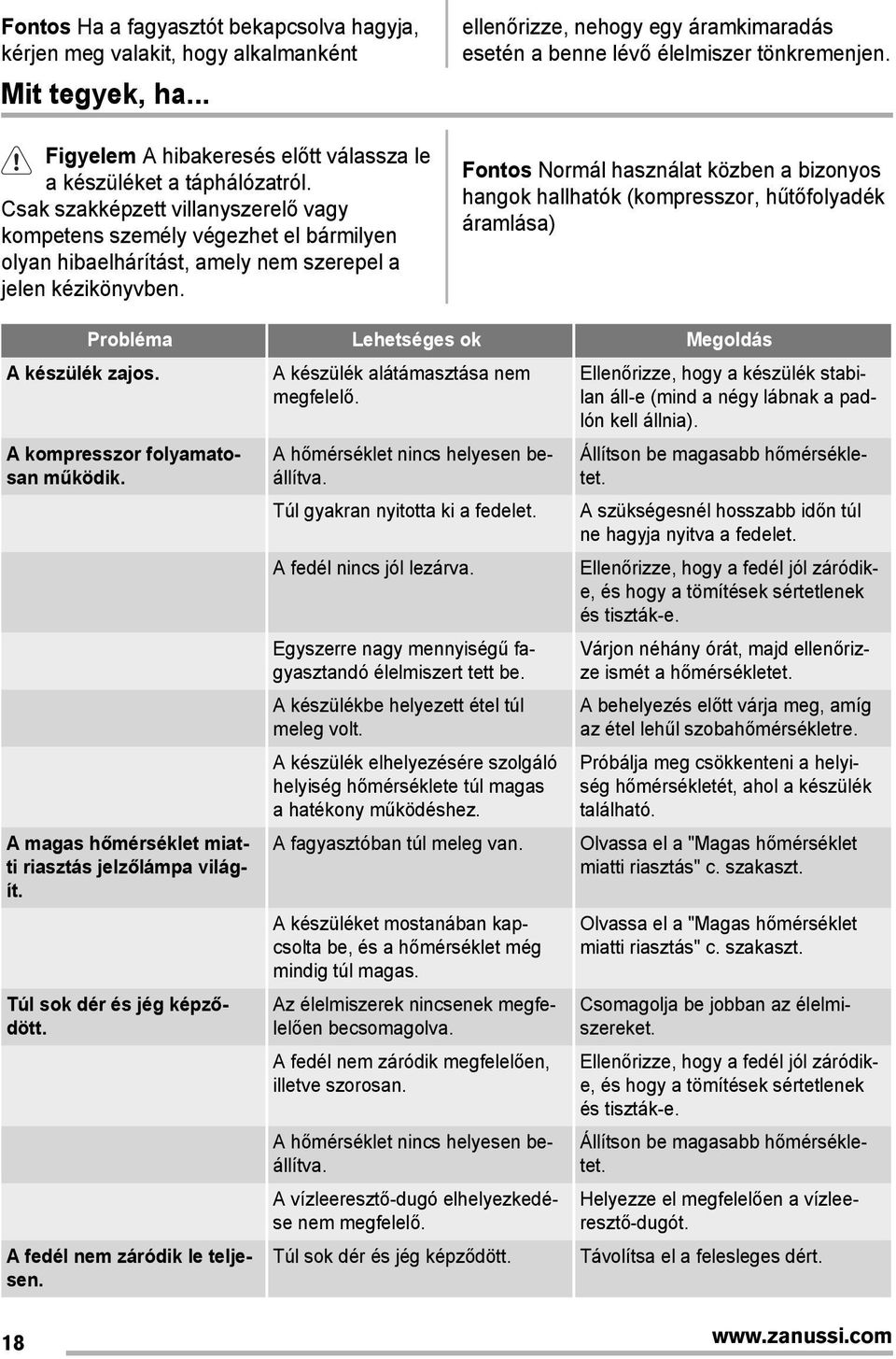 ellenőrizze, nehogy egy áramkimaradás esetén a benne lévő élelmiszer tönkremenjen.