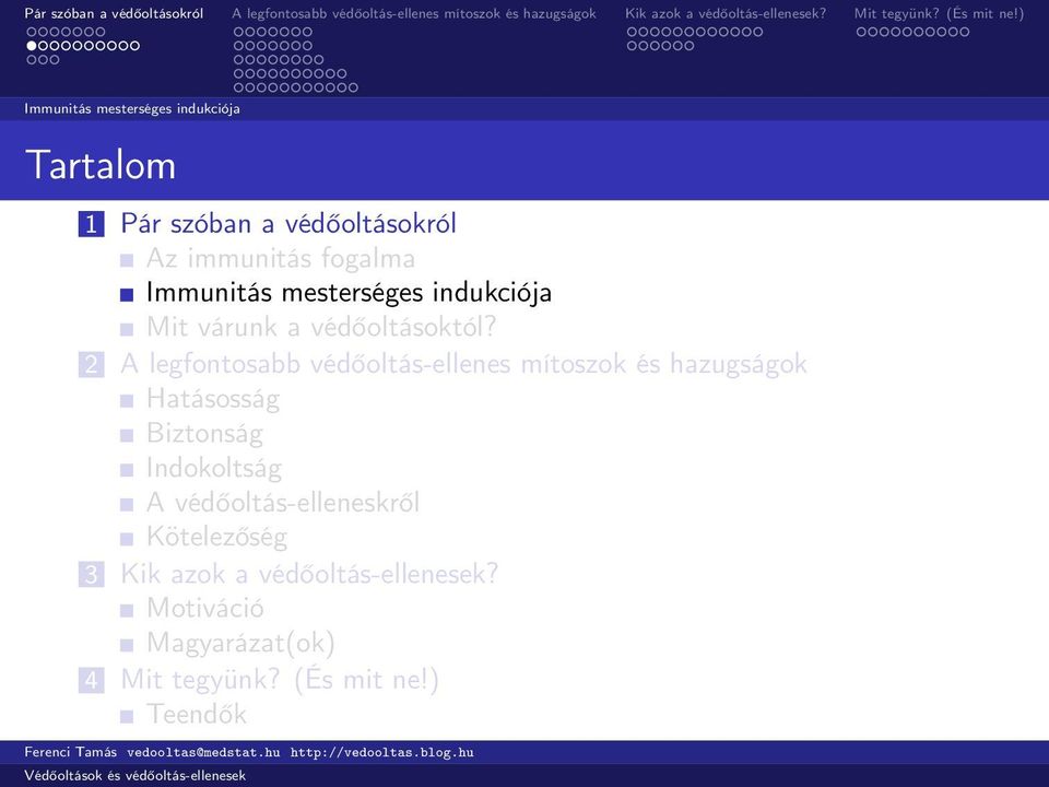 2 A legfontosabb védőoltás-ellenes mítoszok és hazugságok Hatásosság Biztonság Indokoltság A