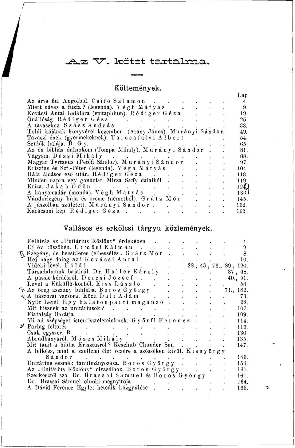 Az én bibliás dalnokom (Tompa Mihály). Murányi Sándor. Vágyam. Dézsi Mihály Magyar Tyrtaeua (Petőfi Sándor). Murányi Sándor Krisztus és Szt.-Péter (legenda). Végh Mátyás Hála áldásos eső után.