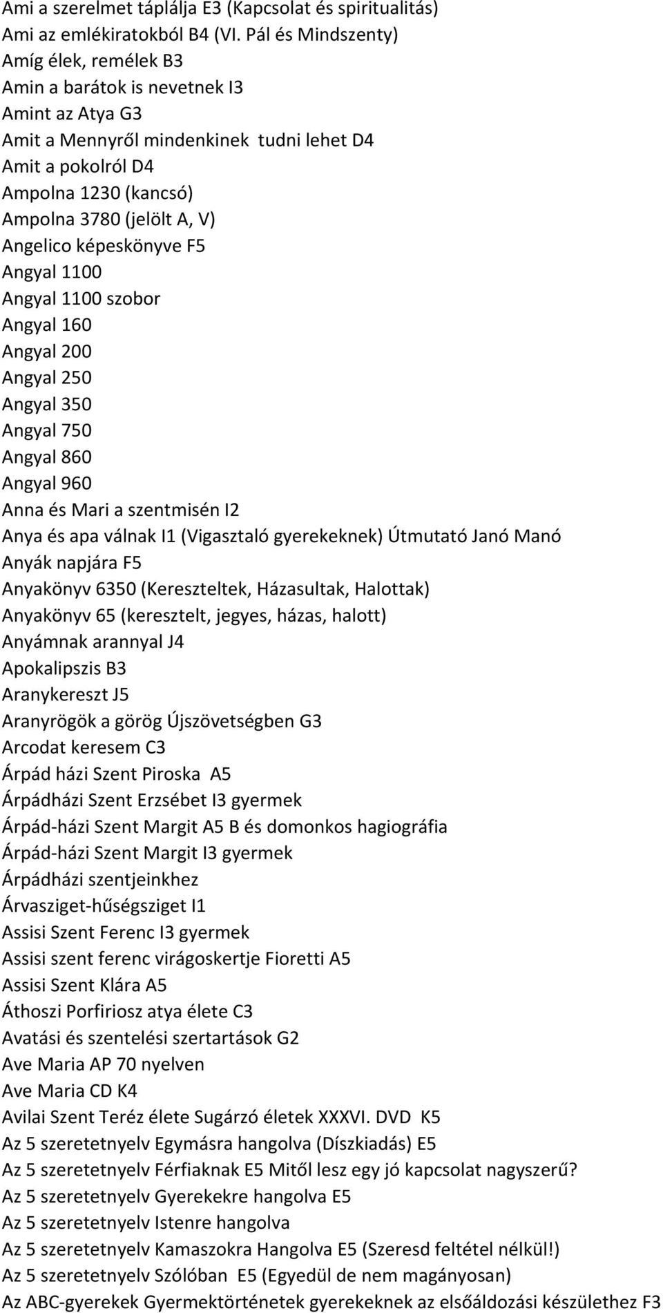 Angelico képeskönyve F5 Angyal 1100 Angyal 1100 szobor Angyal 160 Angyal 200 Angyal 250 Angyal 350 Angyal 750 Angyal 860 Angyal 960 Anna és Mari a szentmisén I2 Anya és apa válnak I1 (Vigasztaló