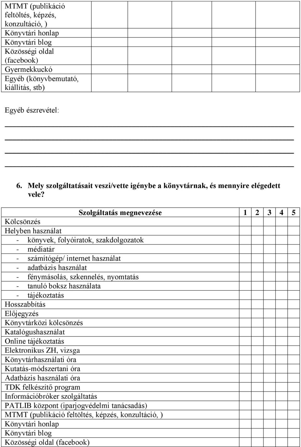 Szolgáltatás megnevezése Kölcsönzés Helyben használat - könyvek, folyóiratok, szakdolgozatok - médiatár - számítógép/ internet használat - adatbázis használat - fénymásolás, szkennelés, nyomtatás -