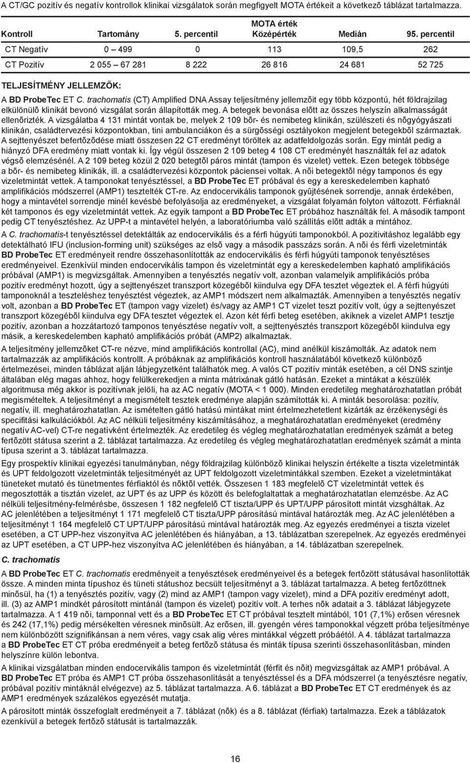 trachomatis (CT) Amplified DNA Assay teljesítmény jellemzõit egy több központú, hét földrajzilag elkülönülõ klinikát bevonó vizsgálat során állapították meg.