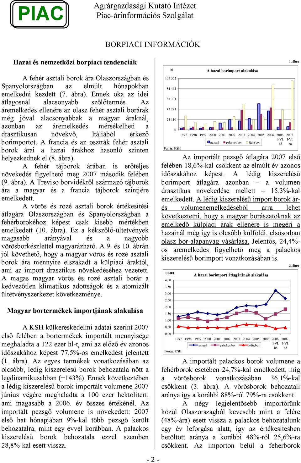 Az áremelkedés ellenére az olasz fehér asztali borárak még jóval alacsonyabbak a magyar áraknál, azonban az áremelkedés mérsékelheti a drasztikusan növekvı, Itáliából érkezı borimportot.