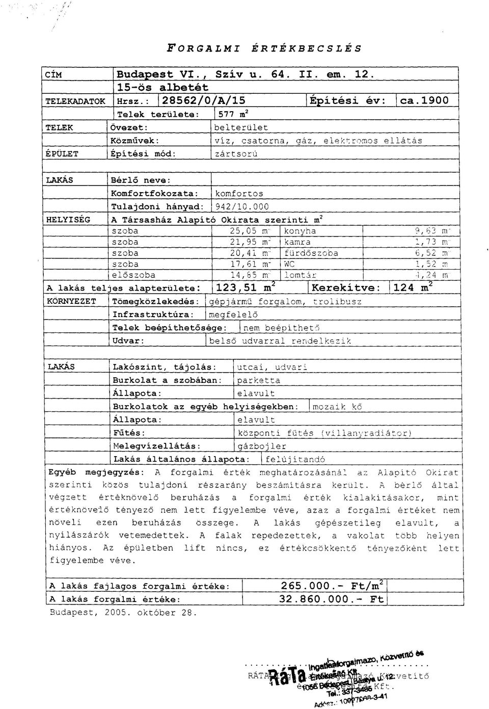 komfortos Tulajdoni hanyad: 942/10.000 A TarsashLz Alapito Okirata szerinti m2 25,05 m.