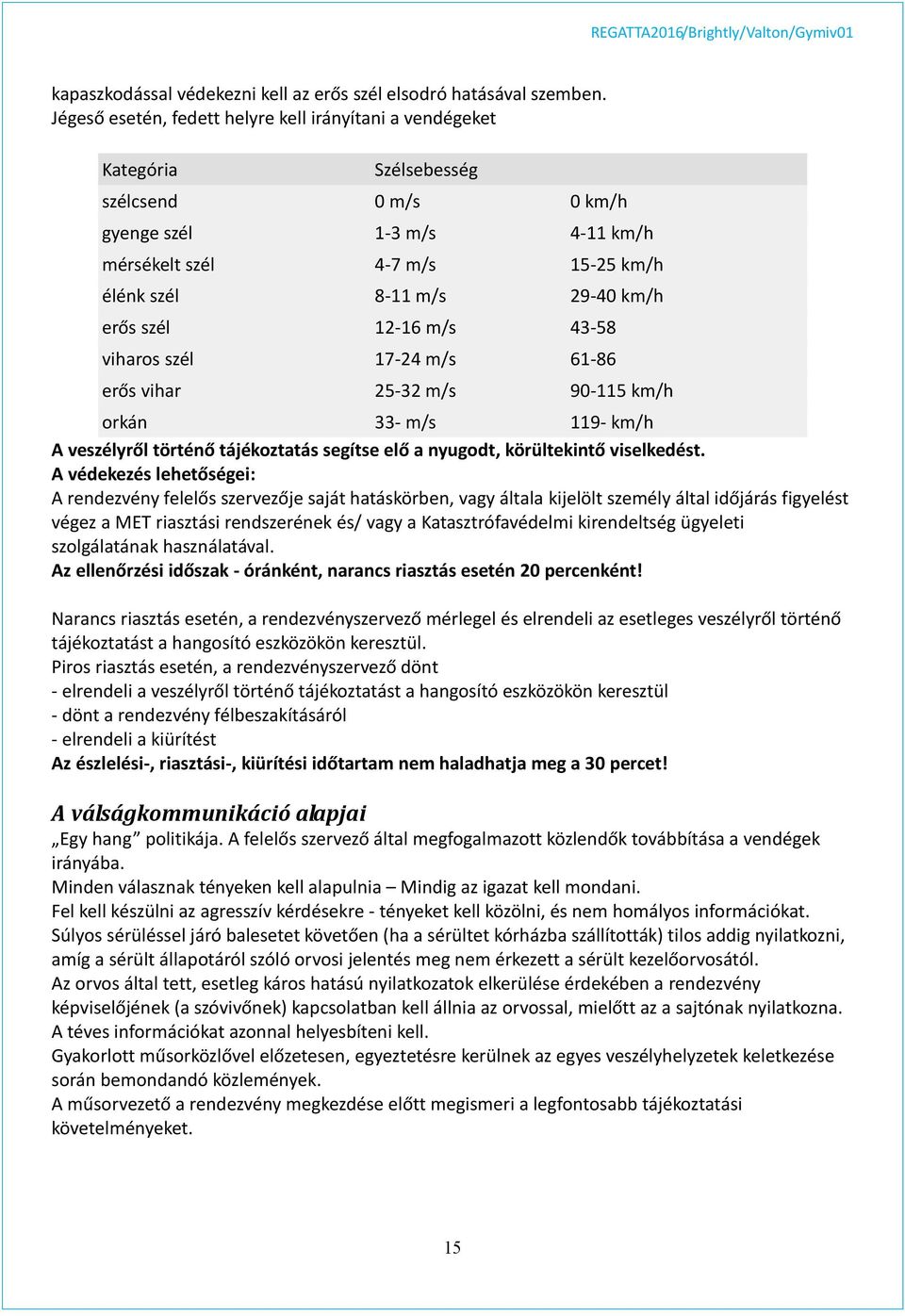 erős szél 12-16 m/s 43-58 viharos szél 17-24 m/s 61-86 erős vihar 25-32 m/s 90-115 km/h orkán 33- m/s 119- km/h A veszélyről történő tájékoztatás segítse elő a nyugodt, körültekintő viselkedést.