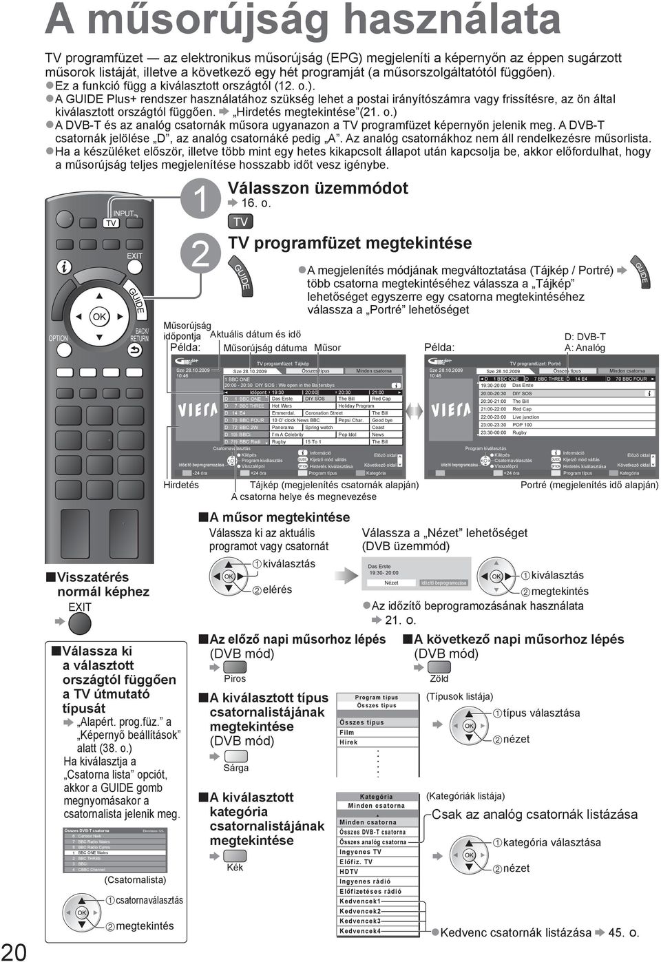 Hirdetés megtekintése (21. o.) A DVB-T és az analóg csatornák műsora ugyanazon a programfüzet képernyőn jelenik meg. A DVB-T csatornák jelölése D, az analóg csatornáké pedig A.