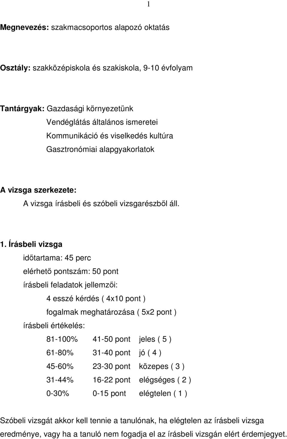 Írásbeli vizsga időtartama: 45 perc elérhető pontszám: 50 pont írásbeli feladatok jellemzői: 4 esszé kérdés ( 4x10 pont ) fogalmak meghatározása ( 5x2 pont ) írásbeli értékelés: 81-100% 41-50 pont