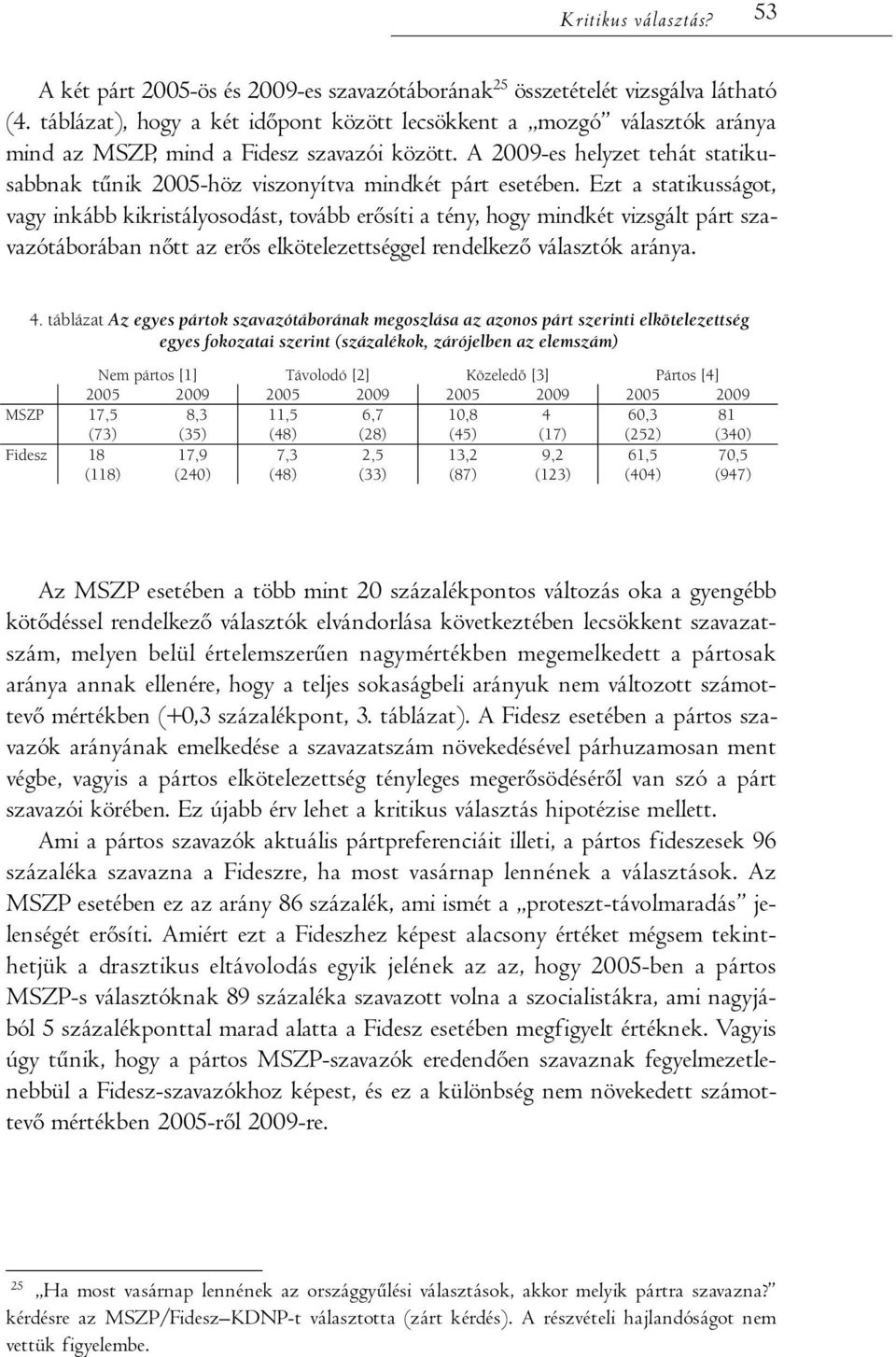 A 2009-es helyzet tehát statikusabbnak tűnik 2005-höz viszonyítva mindkét párt esetében.