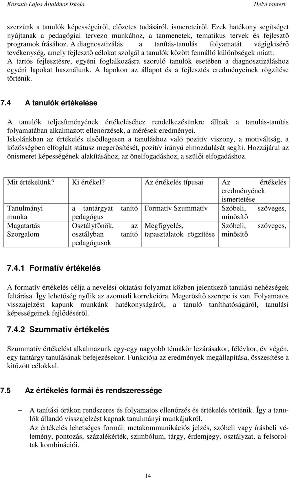 A tartós fejlesztésre, egyéni foglalkozásra szoruló tanulók esetében a diagnosztizáláshoz egyéni lapokat használunk. A lapokon az állapot és a fejlesztés eredményeinek rögzítése történik. 7.