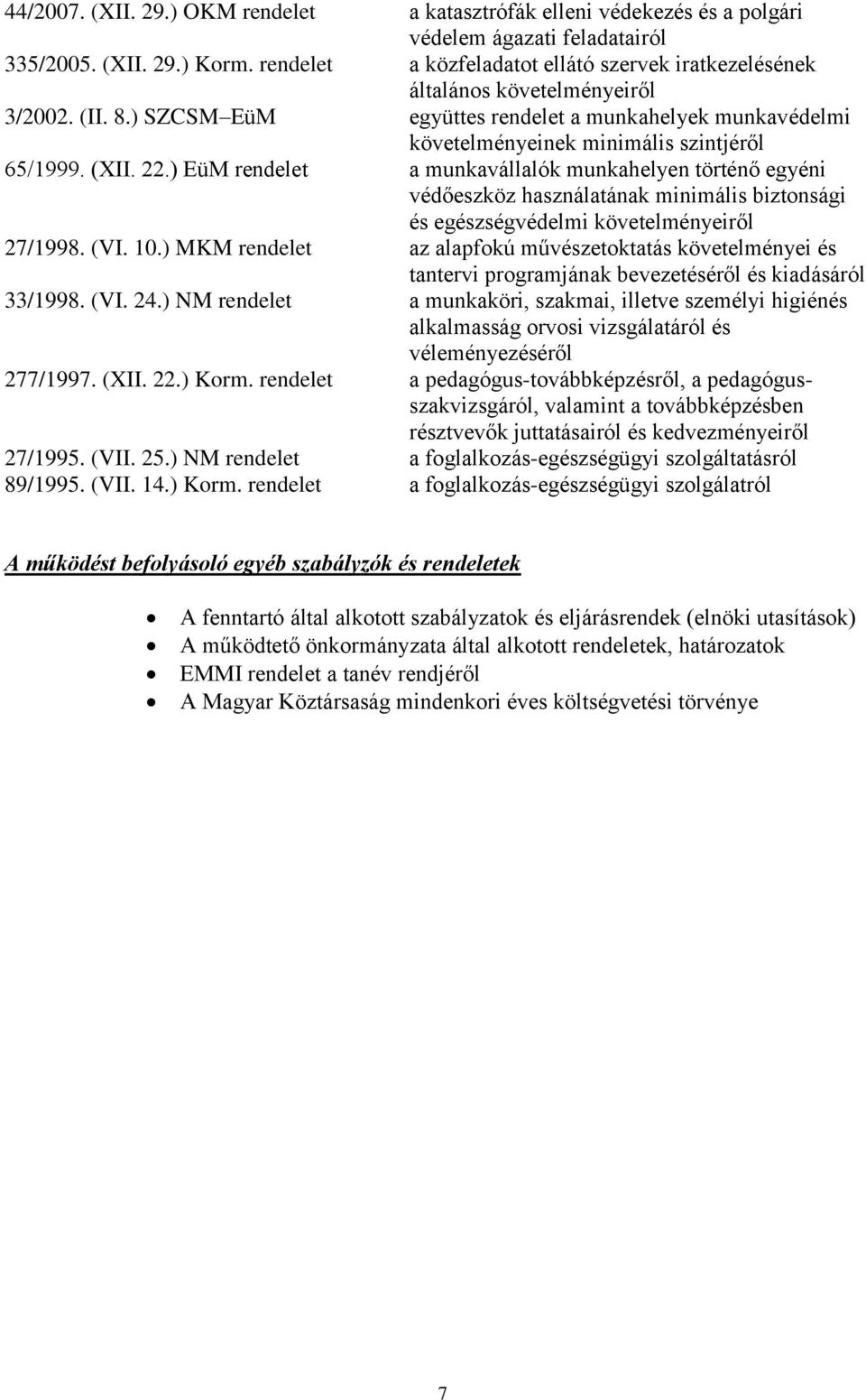 (XII. 22.) EüM rendelet a munkavállalók munkahelyen történő egyéni védőeszköz használatának minimális biztonsági és egészségvédelmi követelményeiről 27/1998. (VI. 10.