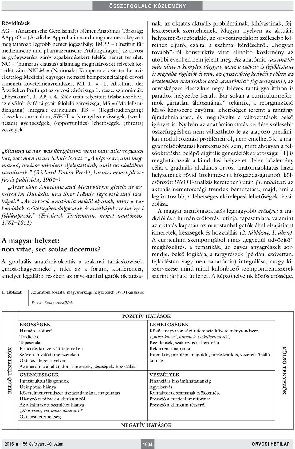 Kompetenzbasierter Lernzielkatalog Medizin) egységes nemzeti kompetenciaalapú orvosi kimeneti követelményrendszer; M1 1. = (1. Abschnitt der Ärzt lichen Prüfung) az orvosi záróvizsga 1.