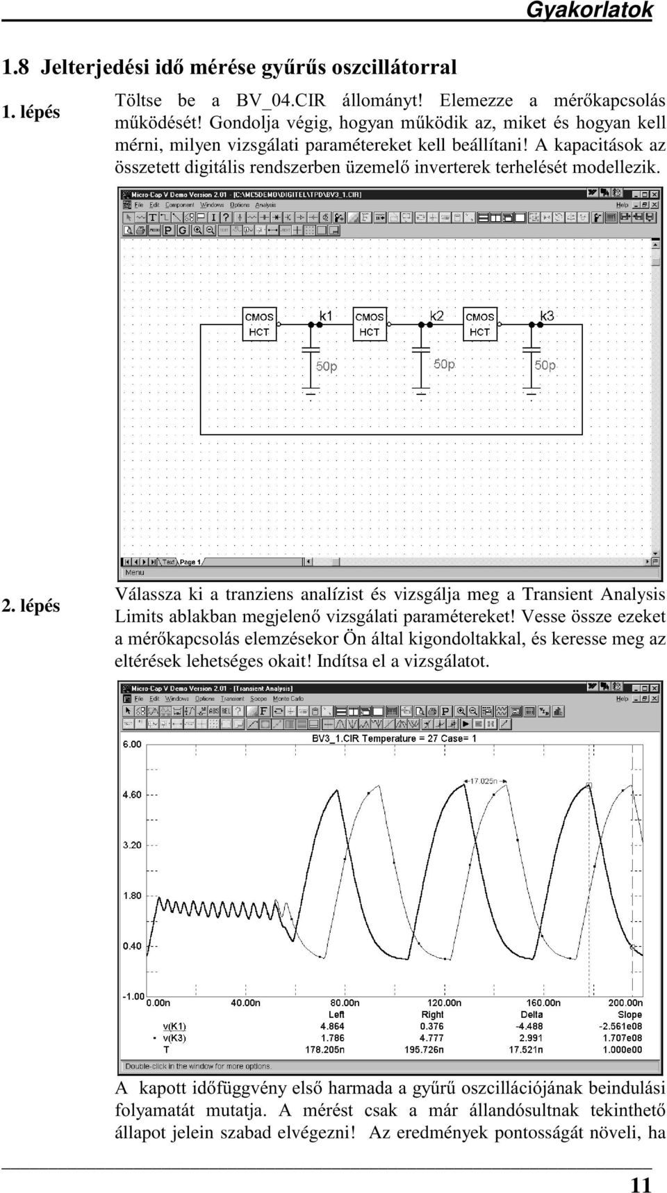 A kapacitások az VV]HWHWWGLJLWiOLVUHQGV]HUEHQ ]HPHOLQYHUWHUHNWHUKHOpVpWPRGHOOH]LN Válassza ki a tranziens analízist és vizsgálja meg a Transient Analysis