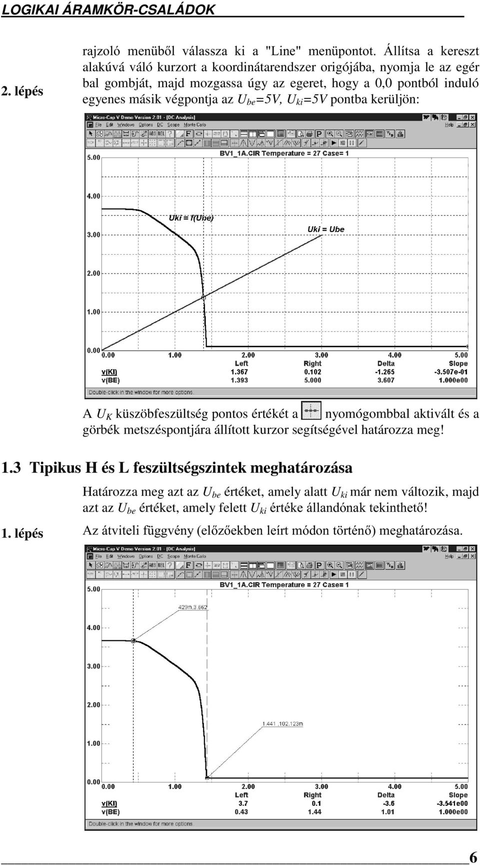 nyomógombbal aktivált és a görbék metszéspontjára állított kurzor segítségével határozza meg! 1.