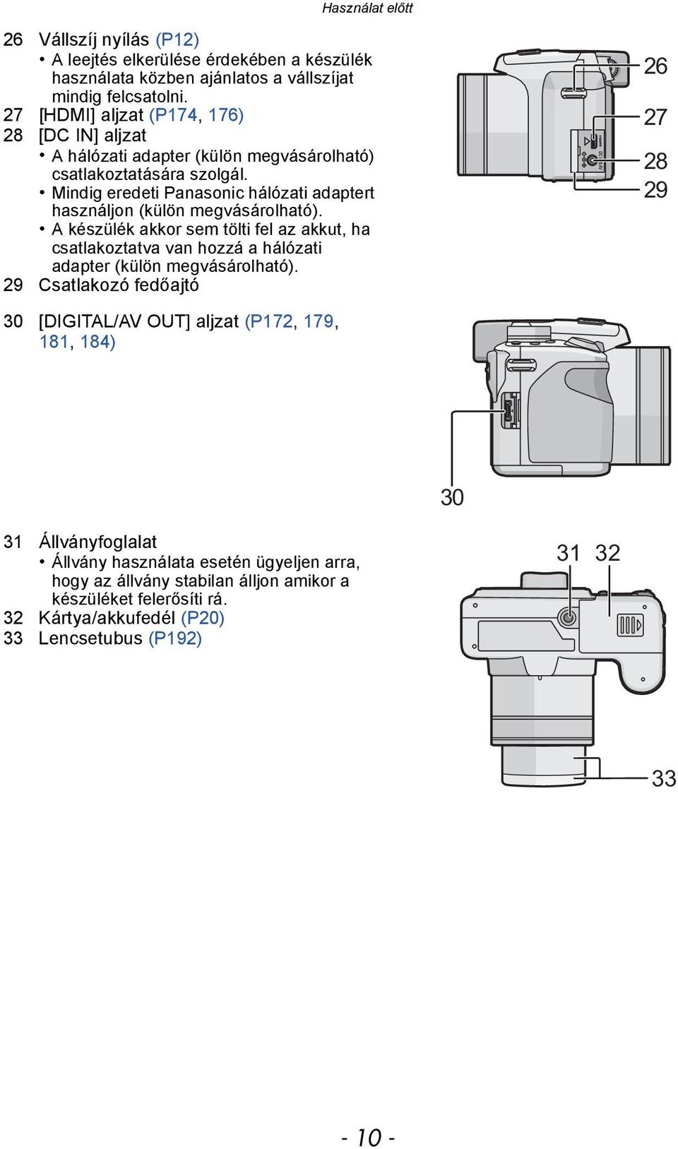 Mindig eredeti Panasonic hálózati adaptert használjon (külön megvásárolható).