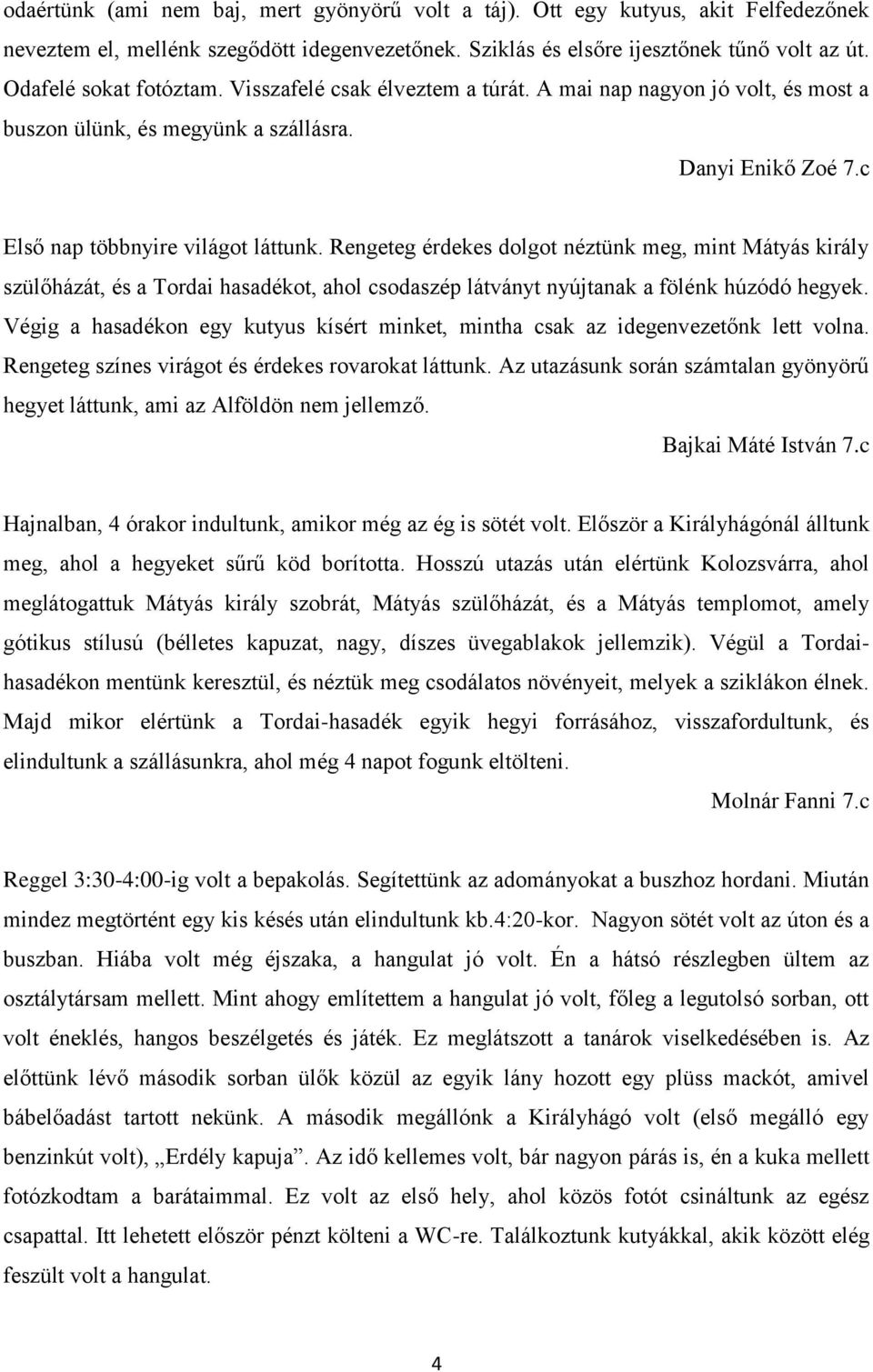 Rengeteg érdekes dolgot néztünk meg, mint Mátyás király szülőházát, és a Tordai hasadékot, ahol csodaszép látványt nyújtanak a fölénk húzódó hegyek.