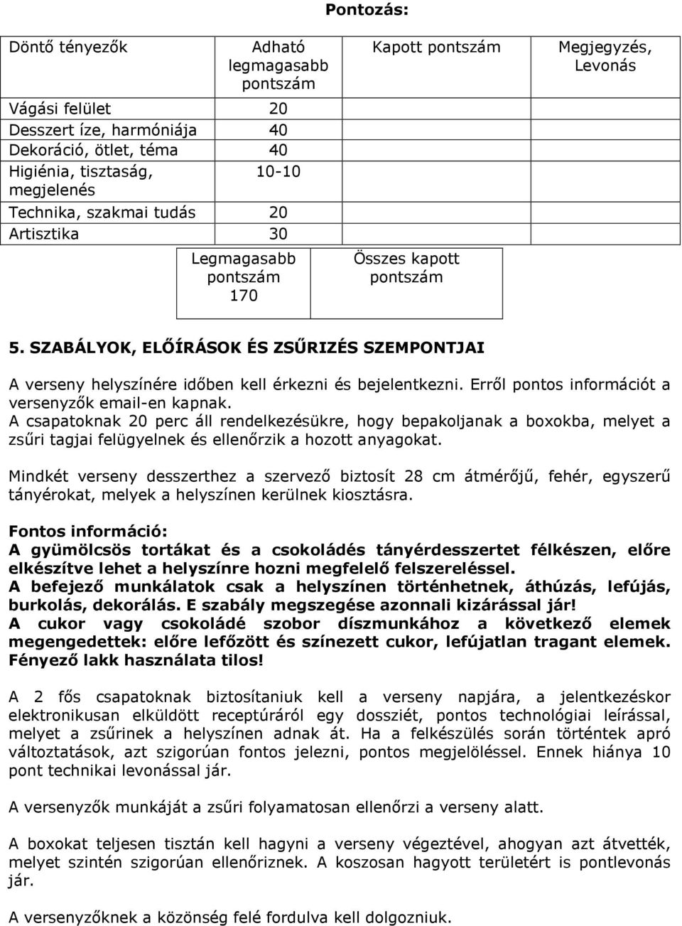 Erről pontos információt a versenyzők email-en kapnak. A csapatoknak 20 perc áll rendelkezésükre, hogy bepakoljanak a boxokba, melyet a zsűri tagjai felügyelnek és ellenőrzik a hozott anyagokat.