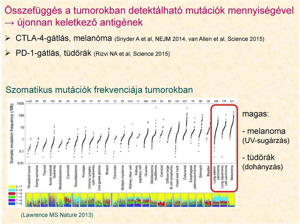 2015) PD-1-gátlás, tüdőrák (Rizvi NA et al, Science 2015) Szomatikus mutációk