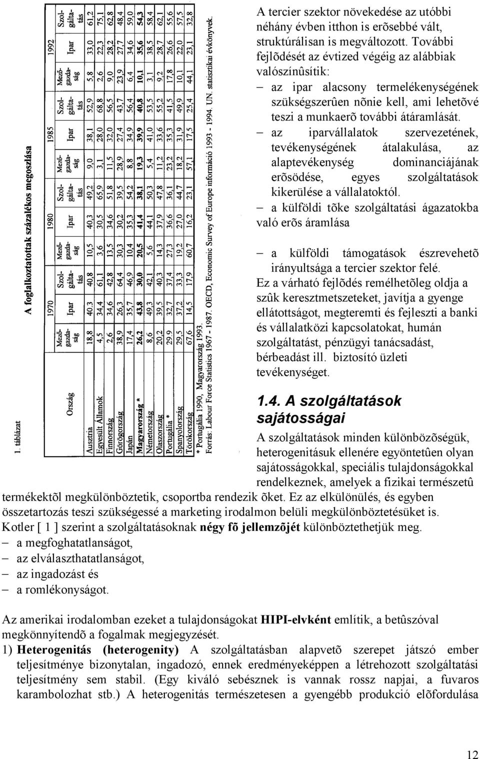 az iparvállalatok szervezetének, tevékenységének átalakulása, az alaptevékenység dominanciájának erõsödése, egyes szolgáltatások kikerülése a vállalatoktó l.