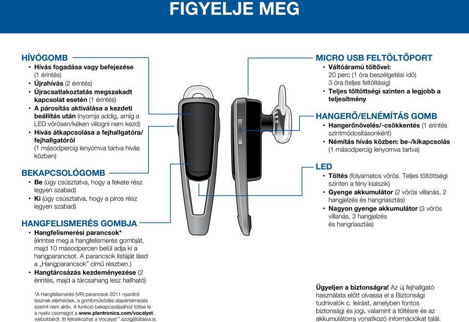 fekete rész legyen szabad) Ki (úgy csúsztatva, hogy a piros rész legyen szabad) HANGFELISMERÉS GOMBJA Hangfelismerési parancsok* (érintse meg a hangfelismerés gombját, majd 10 másodpercen belül adja