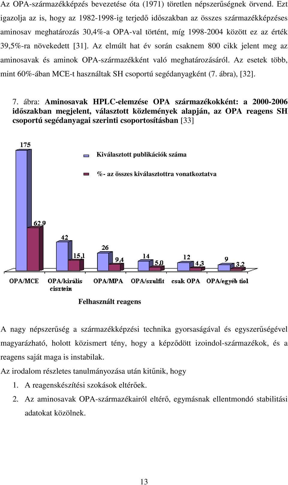 Az elmúlt hat év során csaknem 800 cikk jelent meg az aminosavak és aminok OPA-származékként való meghatározásáról. Az esetek több, mint 60%-ában MCE-t használtak SH csoportú segédanyagként (7.