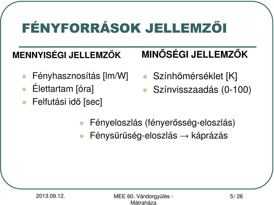 JELLEMZŐK Színhőmérséklet [K] Színvisszaadás (0-100)