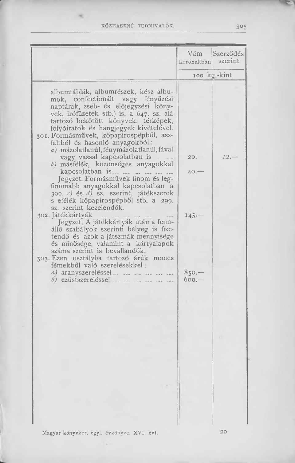 alá tartozó bekötött könyvek, térképek, folyóiratok és hangjegyek kivételével. 301.