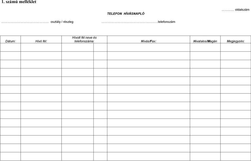 ..telefonszám Dátum: Hívó fél: Hívott fél