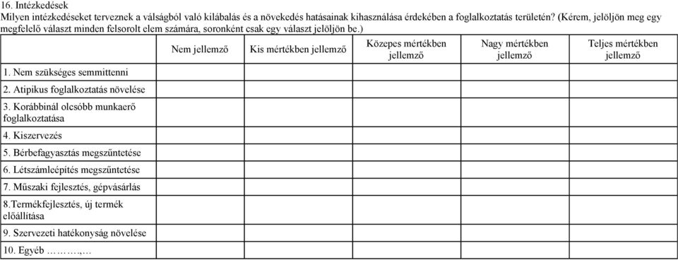 Atipikus fglalkztatás növelése 3. Krábbinál lcsóbb munkaerő fglalkztatása 4. Kiszervezés 5. Bérbefagyasztás megszűntetése 6. Létszámleépítés megszűntetése 7.