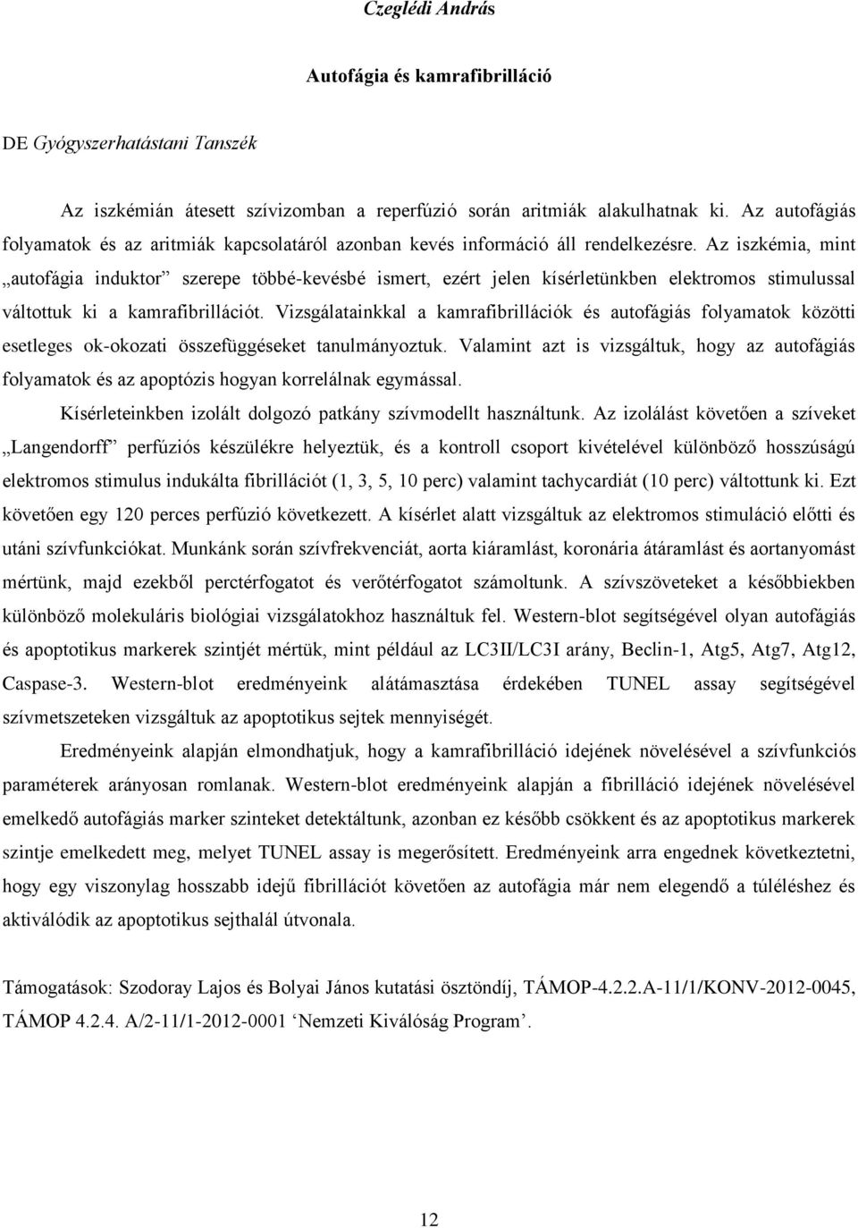 Az iszkémia, mint autofágia induktor szerepe többé-kevésbé ismert, ezért jelen kísérletünkben elektromos stimulussal váltottuk ki a kamrafibrillációt.