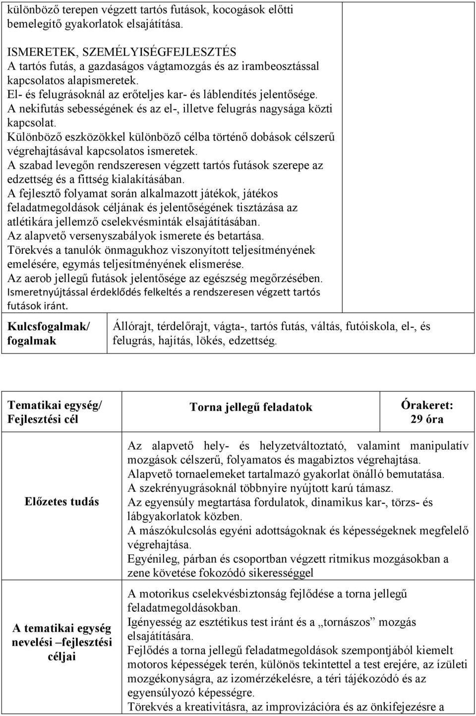 A nekifutás sebességének és az el-, illetve felugrás nagysága közti kapcsolat. Különbözı eszközökkel különbözı célba történı dobások célszerő végrehajtásával kapcsolatos ismeretek.