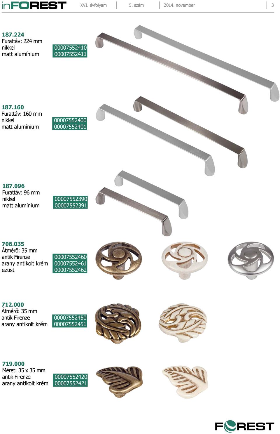 096 Furattáv: 96 mm nikkel 00007552390 matt alumínium 00007552391 706.