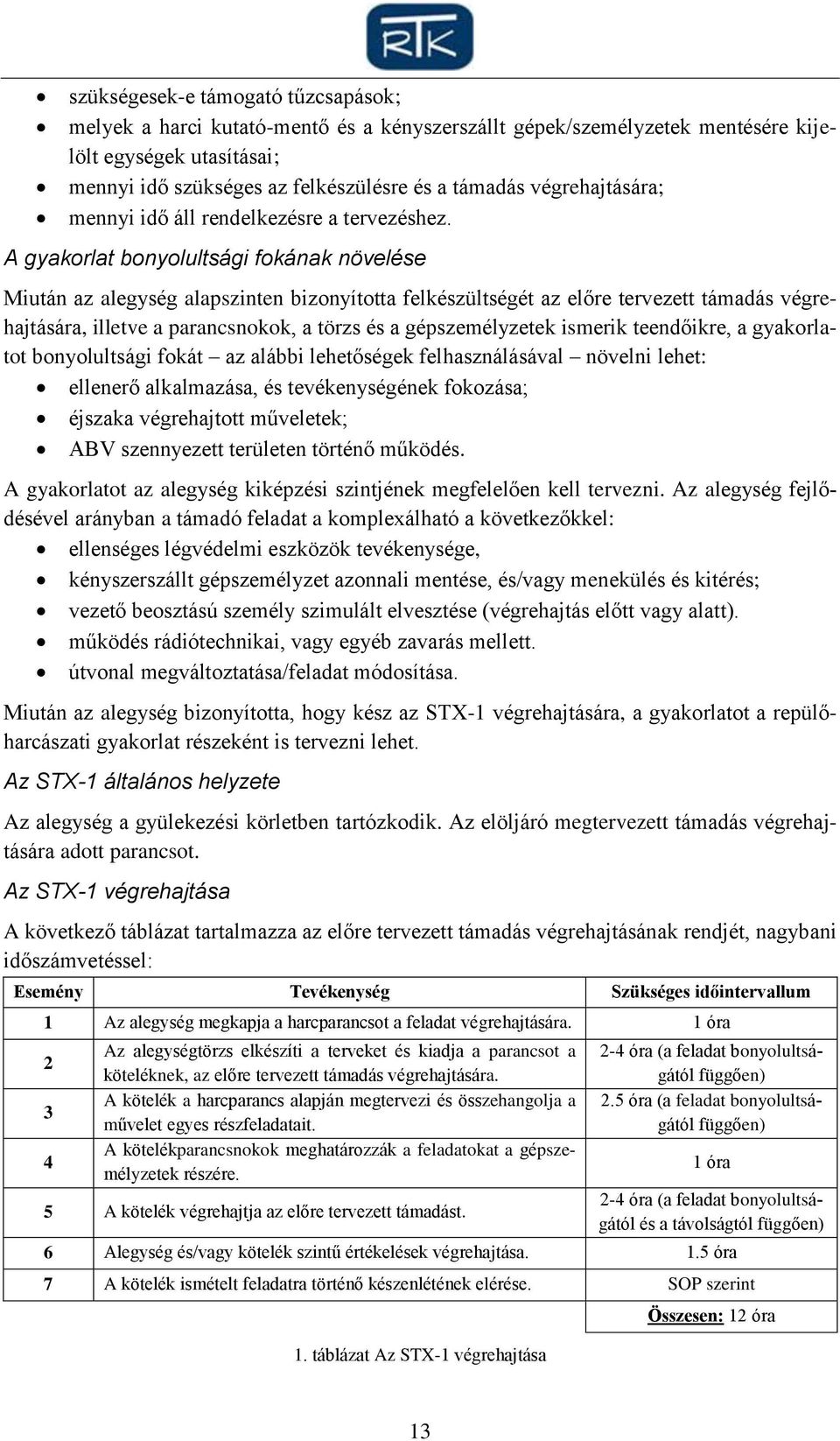 A gyakorlat bonyolultsági fokának növelése Miután az alegység alapszinten bizonyította felkészültségét az előre tervezett támadás végrehajtására, illetve a parancsnokok, a törzs és a gépszemélyzetek